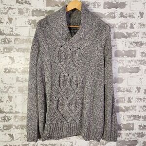 Trash Nouveau Mens Sweater Large Gray Cable Knit Shawl Collar Long Sleeve Casual